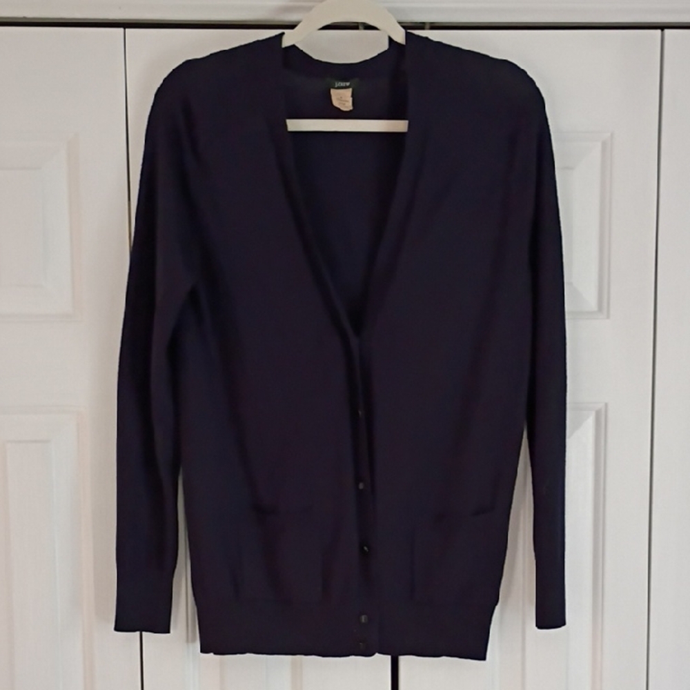 J Crew Women's Dark Navy Button-Front V-Neck Cardigan